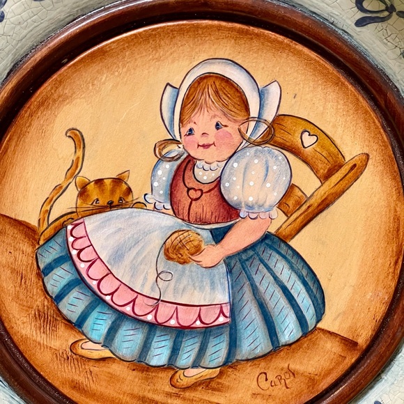 Hand Painted Signed Wooden Folk Art Decorative Plate Vintage - Picture 3 of 11